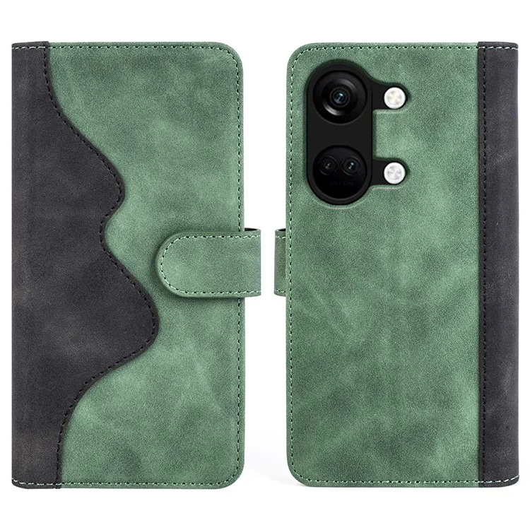 Custodia in pelle PU per OnePlus Ace 2V / Nord 3 5G, cover per telefono con combinazione di colori a due toni e supporto - Verde