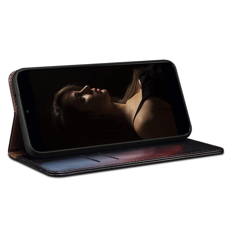 For iPhone 15 Phone Cover Stand Wallet Waxy Crazy Horse Texture PU Leather Cell Phone Shell Case - Black