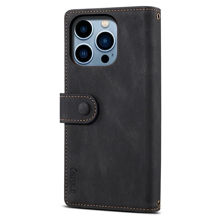 ESEBLE Star Series Für iPhone 15 Pro Wallet Ledertasche Reißverschlusstaschen RFID-Blockierung Handyhalterung - Schwarz