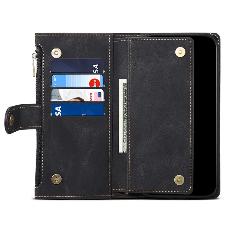 ESEBLE Star Series Für iPhone 15 Pro Wallet Ledertasche Reißverschlusstaschen RFID-Blockierung Handyhalterung - Schwarz