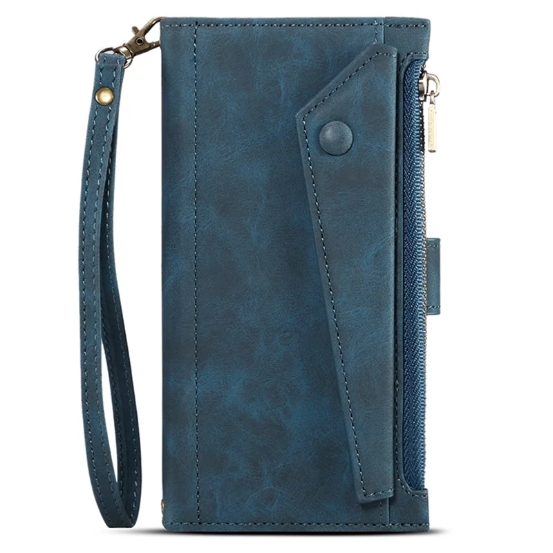 ESEBLE Star Series For iPhone 15 Pro Wallet Leather Phone Case Zipper Pocket RFID Blocking Cell Phone Stand Shell - Blue