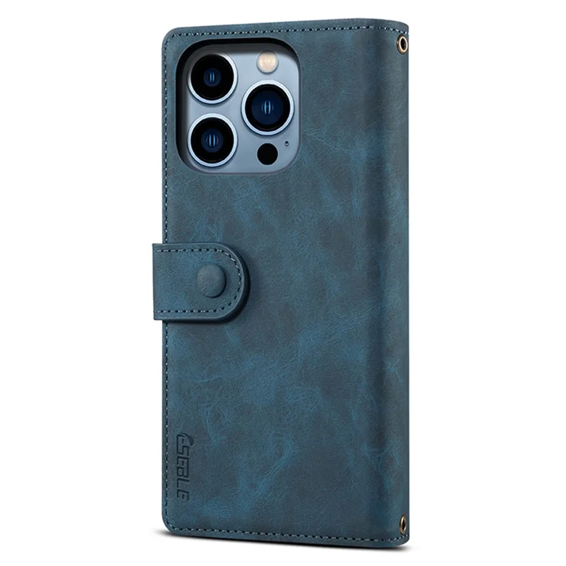 ESEBLE Star Series For iPhone 15 Pro Wallet Leather Phone Case Zipper Pocket RFID Blocking Cell Phone Stand Shell - Blue