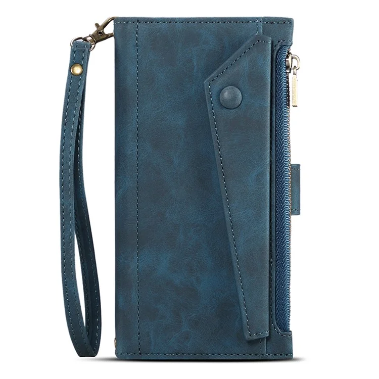 ESEBLE Star Series Para iPhone 15 Pro Max Zipper Pocket Leather Phone Case Wallet RFID Blocking Phone Stand Cover - Azul