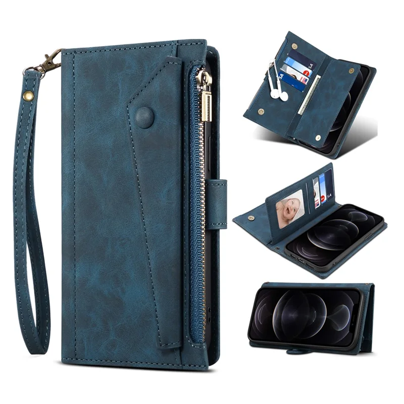 ESEBLE Star Series Leather Phone Case for iPhone 15 , Zipper Pocket Wallet RFID Blocking Phone Stand Cover - Blue