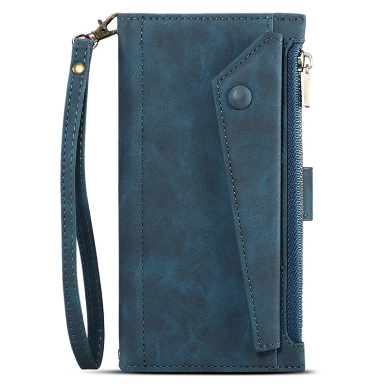 ESEBLE Star Series Leather Phone Case for iPhone 15 , Zipper Pocket Wallet RFID Blocking Phone Stand Cover - Blue