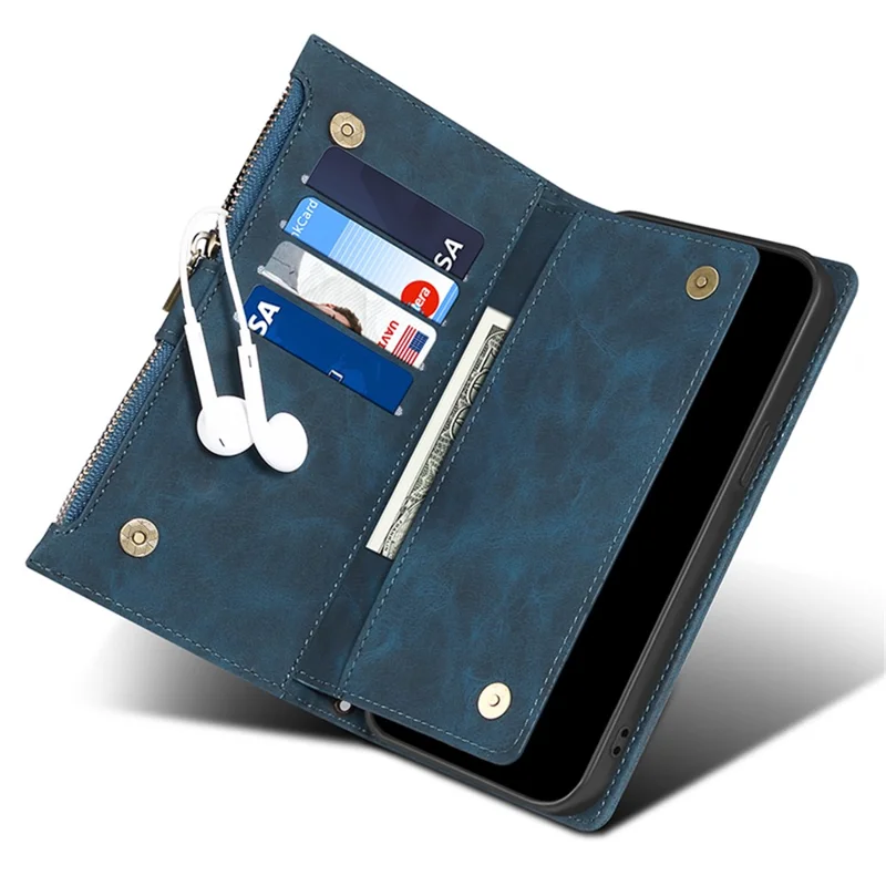 ESEBLE Star Series Leather Phone Case for iPhone 15 , Zipper Pocket Wallet RFID Blocking Phone Stand Cover - Blue