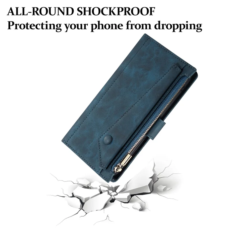 ESEBLE Star Series Leather Phone Case for iPhone 15 , Zipper Pocket Wallet RFID Blocking Phone Stand Cover - Blue