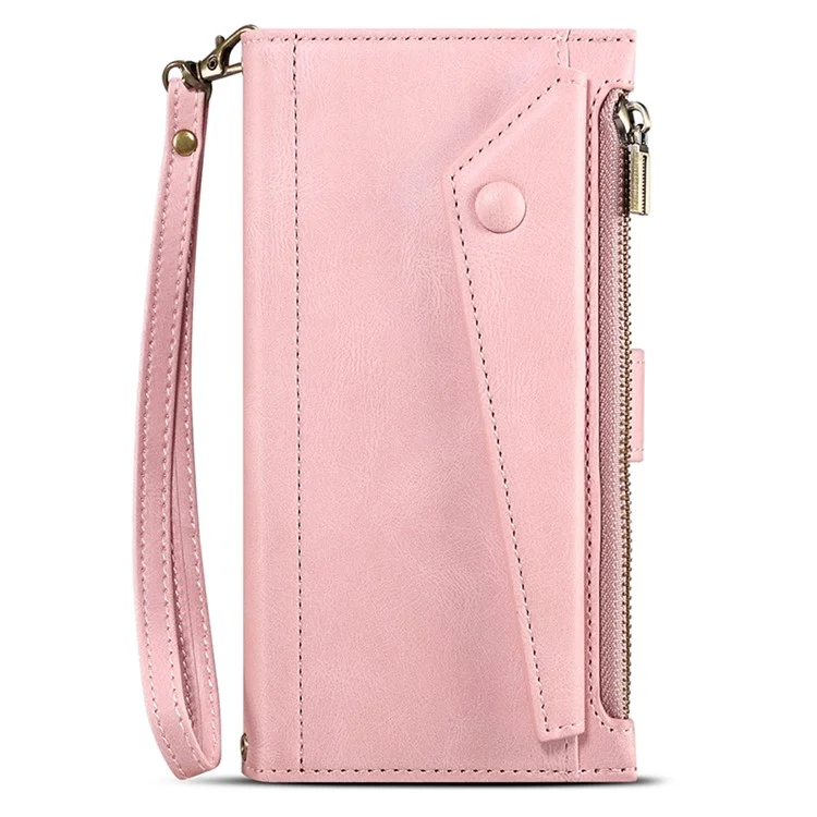 ESEBLE Star Series Wallet Leather Case per iPhone 15 Plus, Tasca con Cerniera RFID Blocking Supporto per Telefono - Oro Rosa