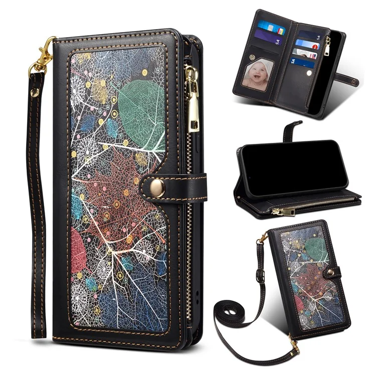 ESEBLE Wallet Leather Phone Case for iPhone 15 Plus , RFID Blocking Zipper Pocket Phone Stand Cover - Black