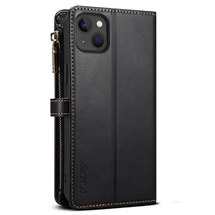 ESEBLE Wallet Leather Phone Case for iPhone 15 Plus , RFID Blocking Zipper Pocket Phone Stand Cover - Black