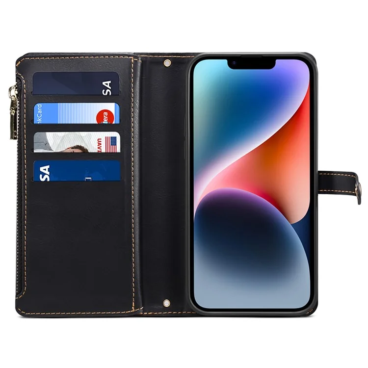 ESEBLE Wallet Leather Phone Case for iPhone 15 Plus , RFID Blocking Zipper Pocket Phone Stand Cover - Black