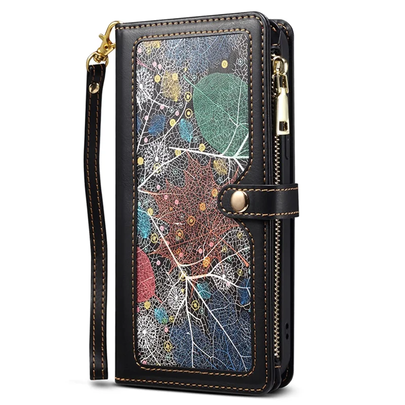 ESEBLE RFID Blocking Wallet Case for iPhone 15 Pro , PU Leather Stand Zipper Pocket Phone Cover - Black