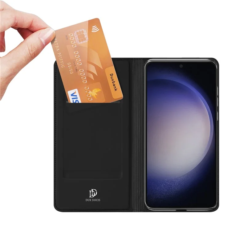 DUX DUCIS Skin Pro Series para Samsung Galaxy S23 FE, Capa de Telefone de Couro PU com Suporte e Compartimento para Cartão - Preto