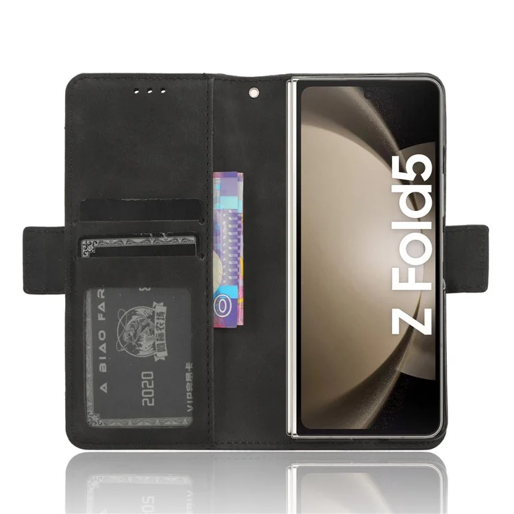 Para Samsung Galaxy Z Fold5 5G Funda de Teléfono con Múltiples Ranuras para Tarjetas de Cuero PU + PC Cartera de Pie con Soporte para Bolígrafo - Negro