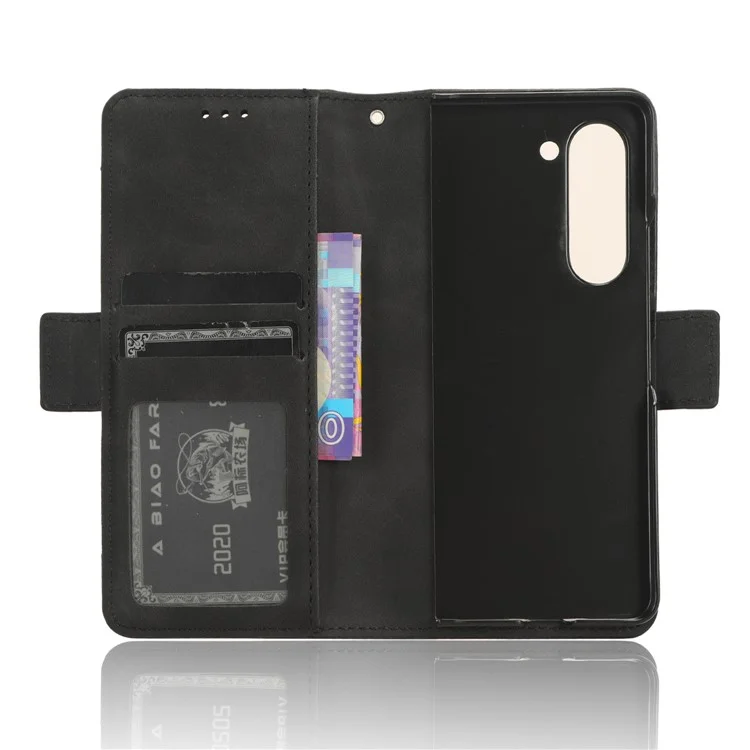 Para Samsung Galaxy Z Fold5 5G Funda de Teléfono con Múltiples Ranuras para Tarjetas de Cuero PU + PC Cartera de Pie con Soporte para Bolígrafo - Negro