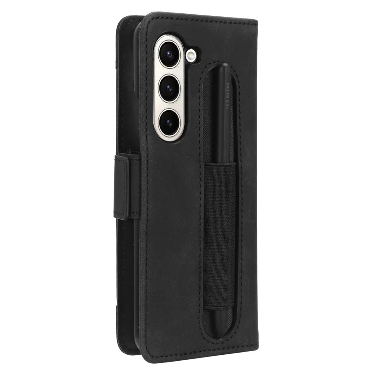 Para Samsung Galaxy Z Fold5 5G Funda de Teléfono con Múltiples Ranuras para Tarjetas de Cuero PU + PC Cartera de Pie con Soporte para Bolígrafo - Negro
