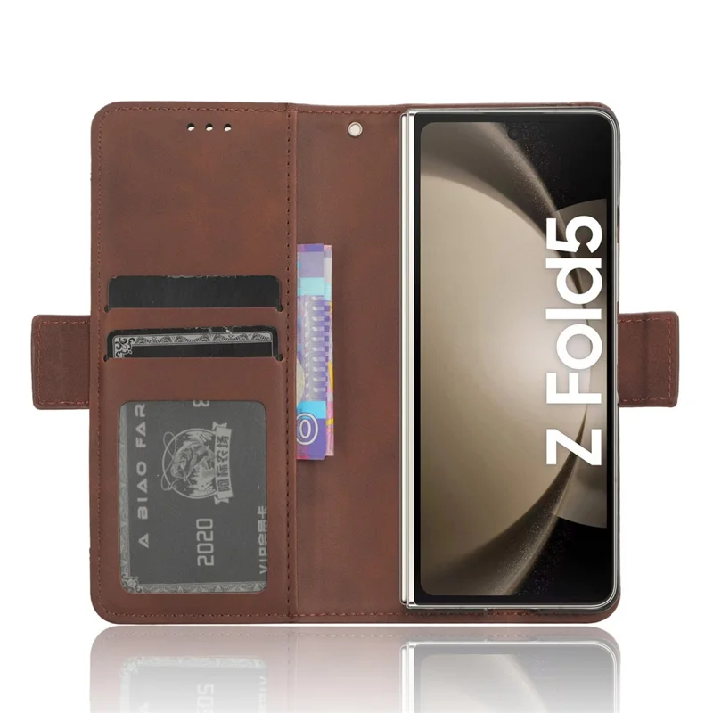 For Samsung Galaxy Z Fold5 5G Multiple Card Slot Phone Case PU Leather + PC Wallet Stand Cover with Pen Holder - Brown