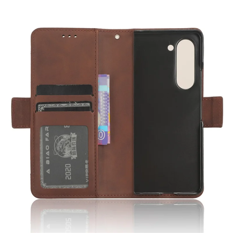For Samsung Galaxy Z Fold5 5G Multiple Card Slot Phone Case PU Leather + PC Wallet Stand Cover with Pen Holder - Brown