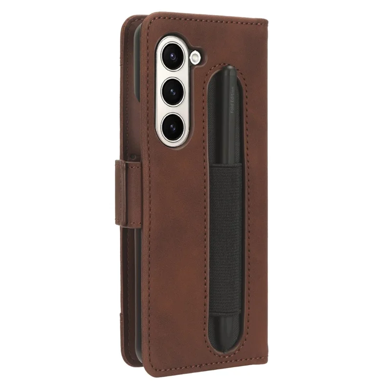For Samsung Galaxy Z Fold5 5G Multiple Card Slot Phone Case PU Leather + PC Wallet Stand Cover with Pen Holder - Brown