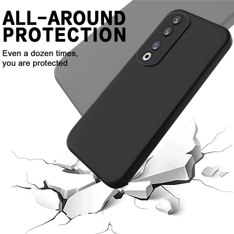 For Honor 90 Pro Liquid Silicone Phone Cover Soft Lining Protective Case with Strap - Black