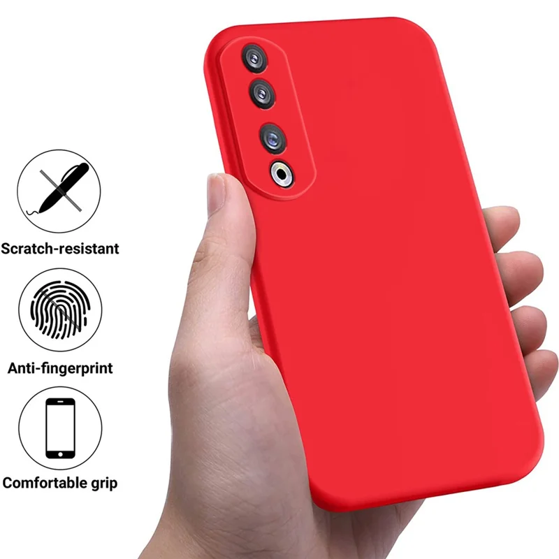 For Honor 90 Pro Liquid Silicone Phone Cover Soft Lining Protective Case with Strap - Red