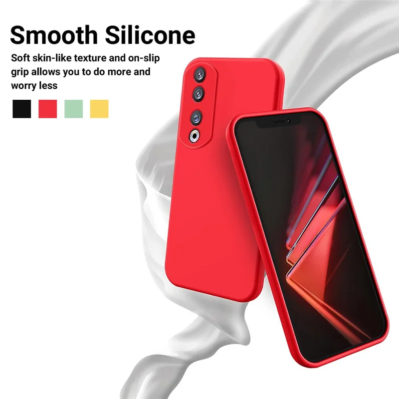 For Honor 90 Pro Liquid Silicone Phone Cover Soft Lining Protective Case with Strap - Red