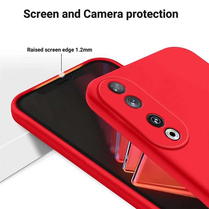 Protective Case for Honor 90 , Liquid Silicone Soft Lining Phone Cover with Strap - Red