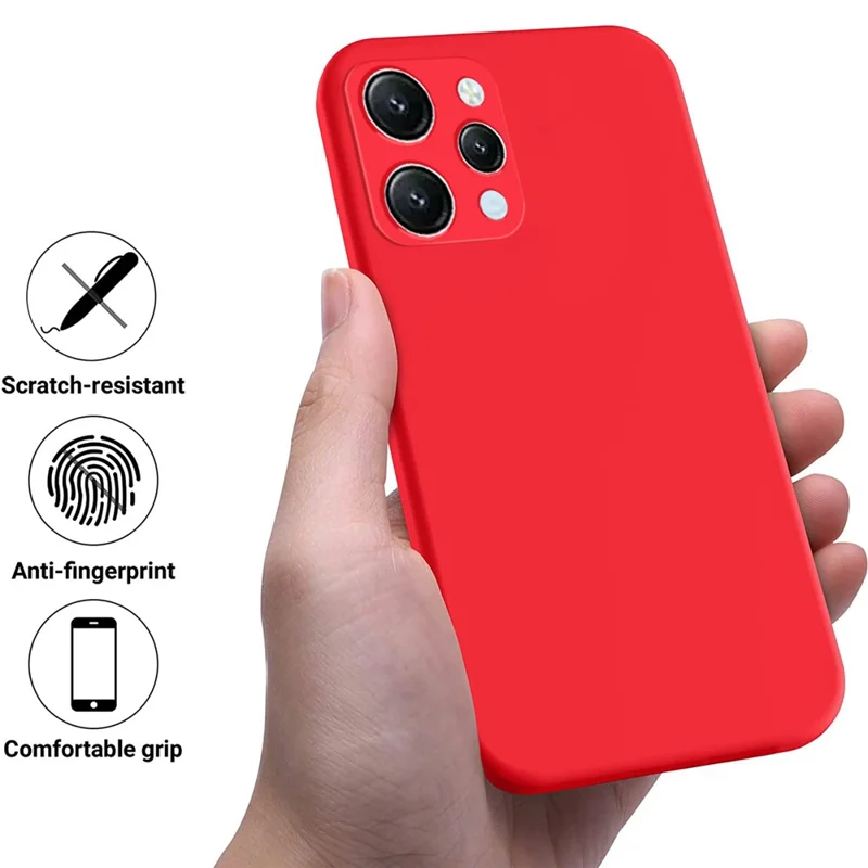 For Xiaomi Redmi 12 4G Anti-Scratch Phone Case Soft Lining Liquid Silicone Cover with Strap - Red