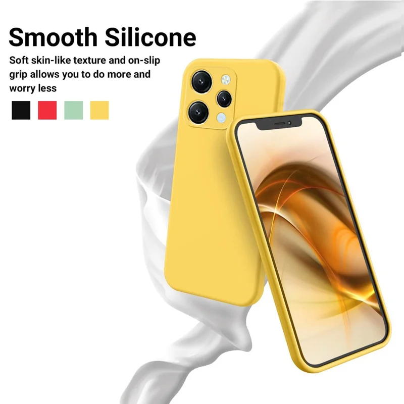 For Xiaomi Redmi 12 4G Anti-Scratch Phone Case Soft Lining Liquid Silicone Cover with Strap - Yellow