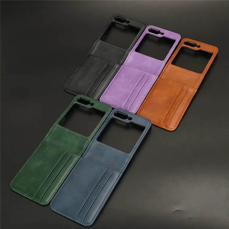 For Samsung Galaxy Z Flip5 5G Card Holder Phone Case PU Leather PC Shockproof Phone Protector Cover - Brown