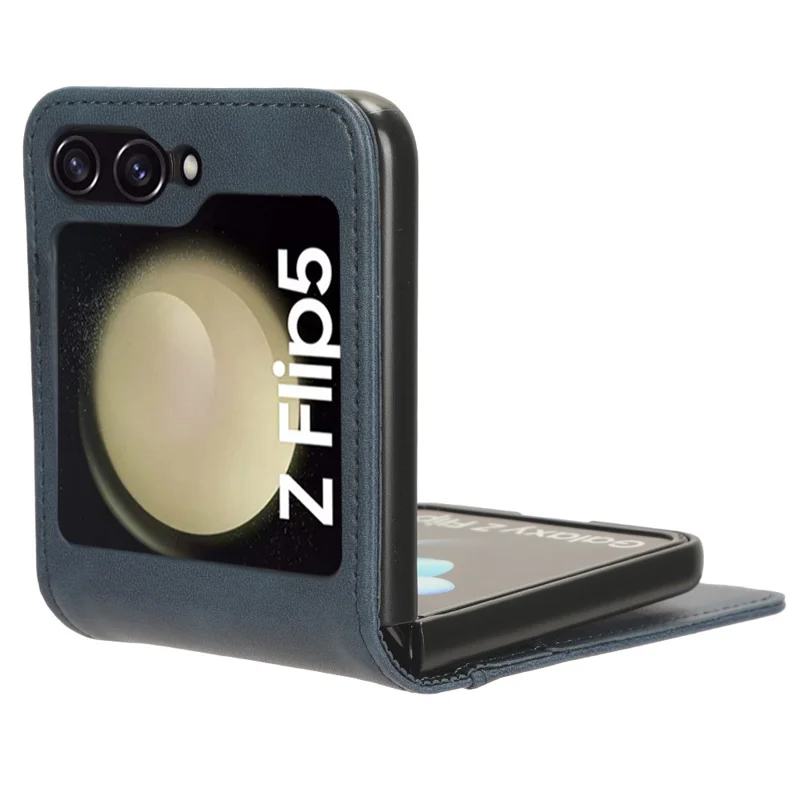 For Samsung Galaxy Z Flip5 5G Card Holder Phone Case PU Leather PC Shockproof Phone Protector Cover - Blue