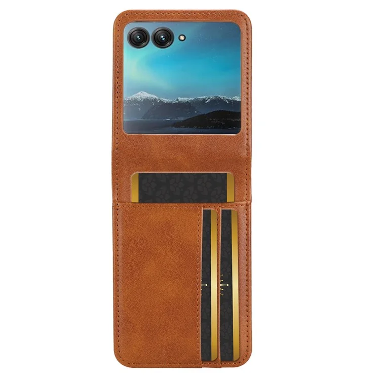 For Motorola Razr 40 Ultra 5G Anti-Scratch Phone Case Hard PC + PU Leather Cover with Card Holder - Brown