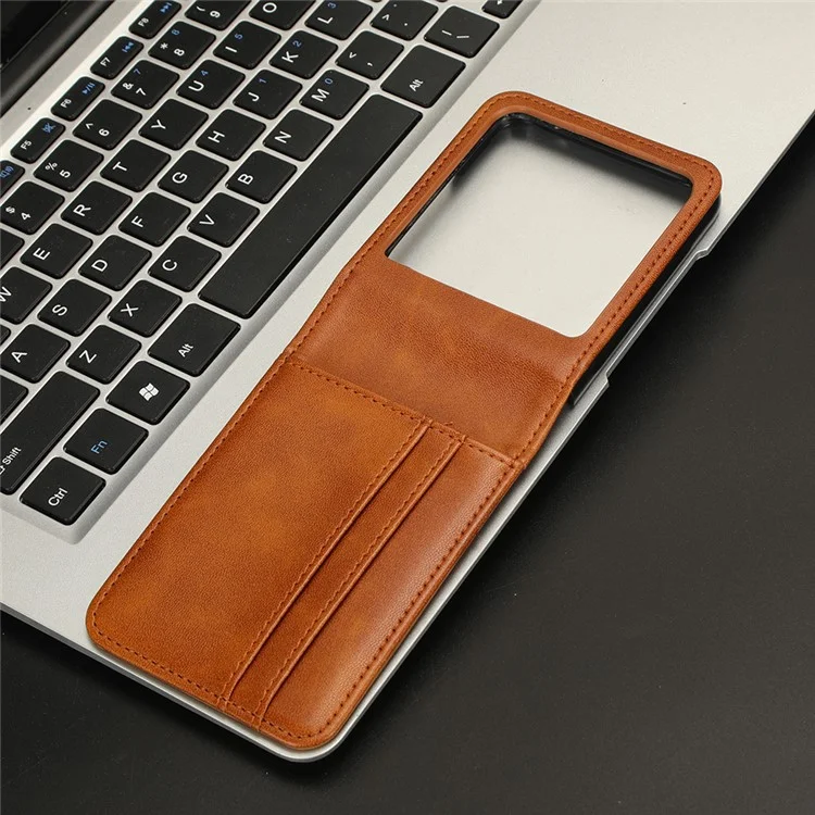 For Motorola Razr 40 Ultra 5G Anti-Scratch Phone Case Hard PC + PU Leather Cover with Card Holder - Brown