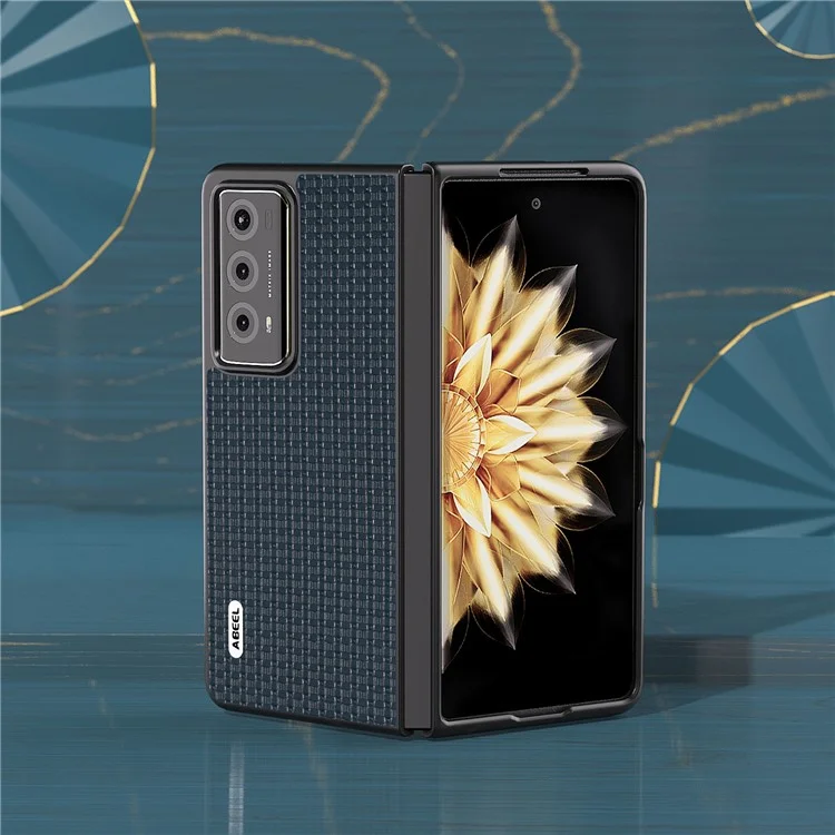 ABEEL For Honor Magic V2 5G Funda de teléfono de PC revestida de cuero de vaca Anticaída Plegable - Azul