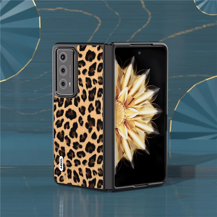 ABEEL For Honor Magic V2 5G Capa Antiarranhe Estampa de Leopardo PU Couro+PC - Champagne Gold