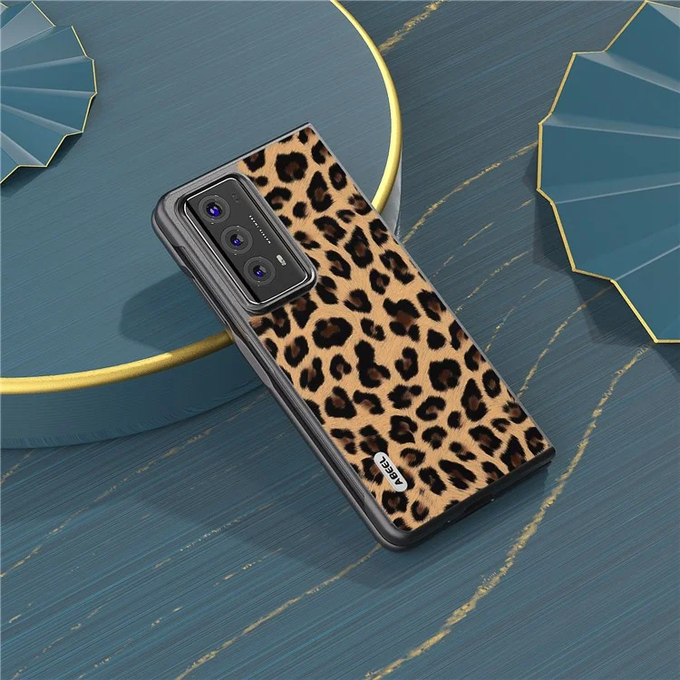 ABEEL For Honor Magic V2 5G Capa Antiarranhe Estampa de Leopardo PU Couro+PC - Champagne Gold