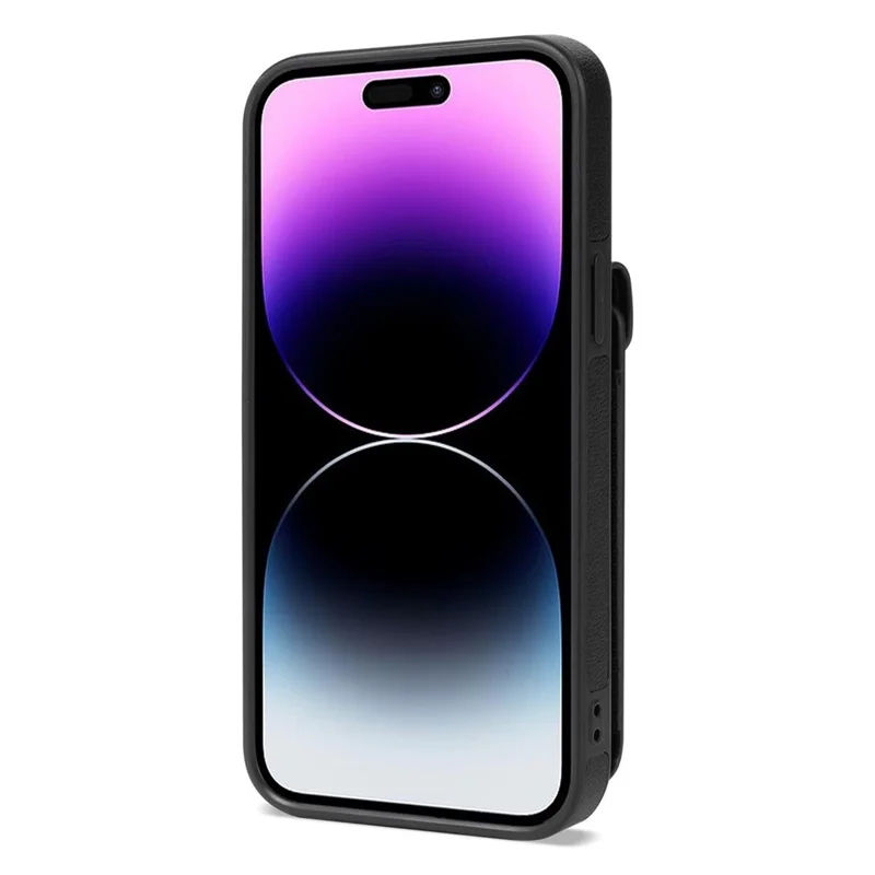 Para iPhone 15 Pro Max Zipper Pocket Leather Coated TPU Phone Case Card Holder Kickstand Cover - Preto