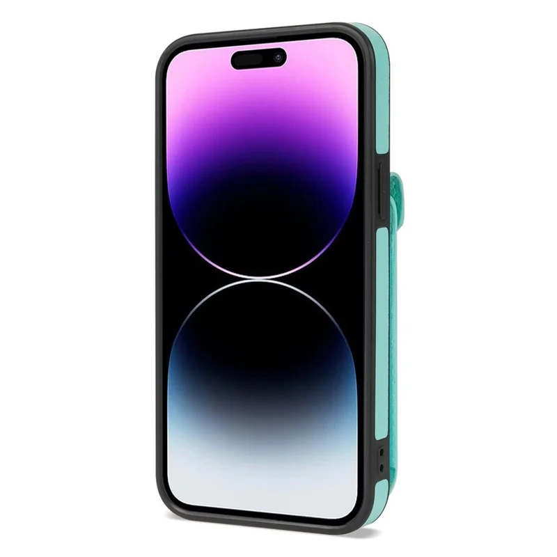 Card Slots Kickstand Phone Cover for iPhone 14 Pro Max , Zipper Pocket PU Leather + TPU Case - Green