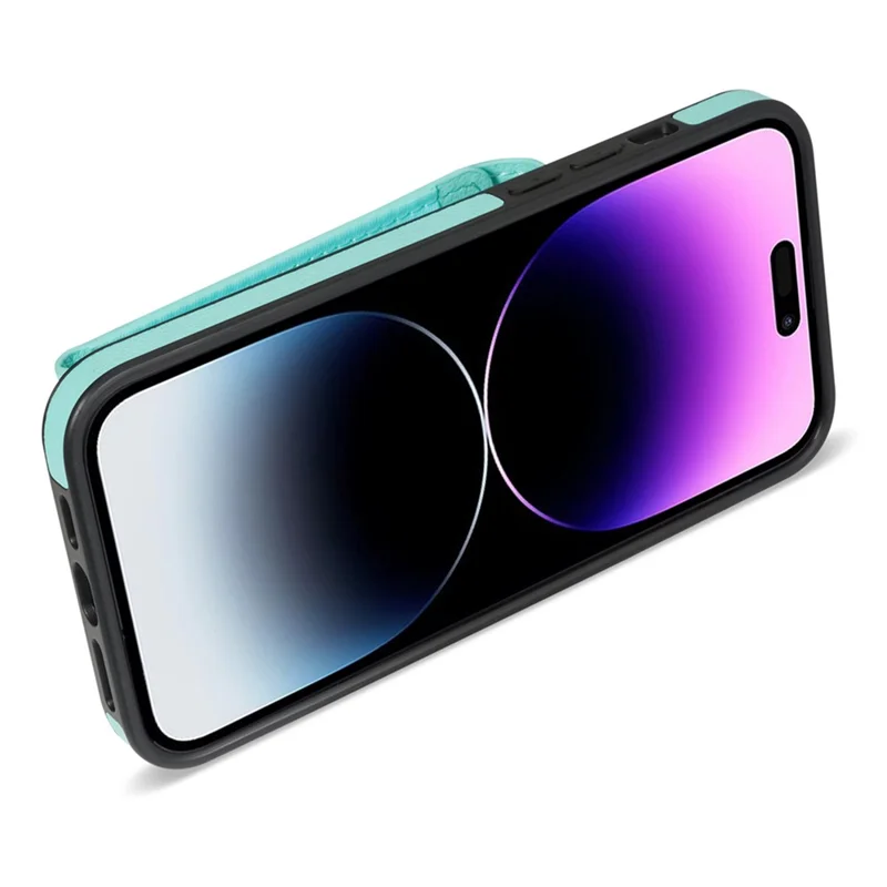 Card Slots Kickstand Phone Cover for iPhone 14 Pro Max , Zipper Pocket PU Leather + TPU Case - Green