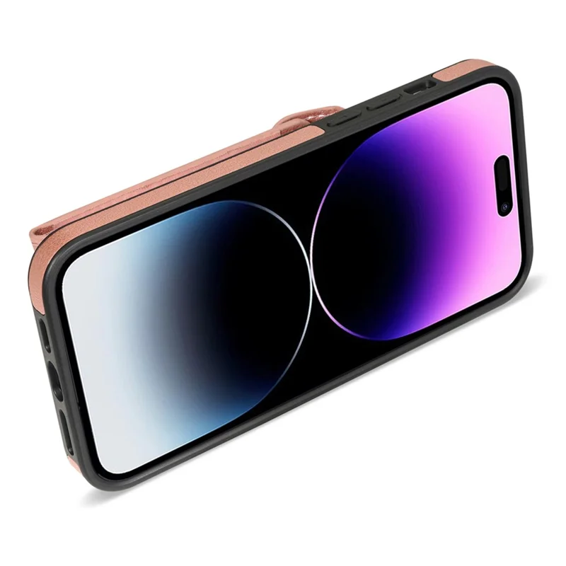 Housse en cuir PU avec revêtement TPU pour iPhone 15 Pro, poche zippée, fentes pour cartes - Rose