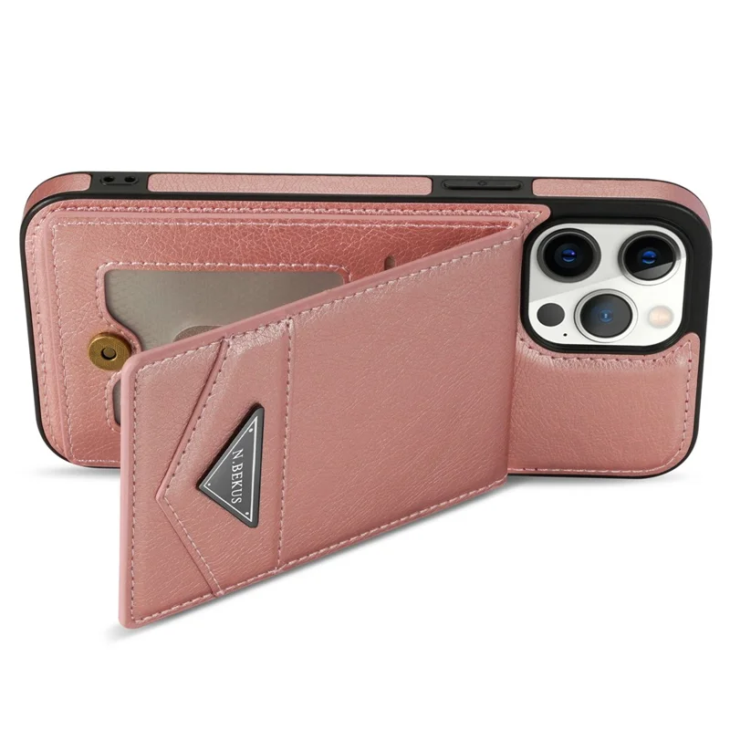 N.BEKUS Per iPhone 15 Pro Max Custodia in Pelle RFID Blocking con Supporto - Rosa