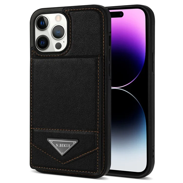 N.BEKUS Per iPhone 14 Pro RFID Blocking PU Leather Coated TPU Phone Case Card Slots Kickstand Back Cover - Nero