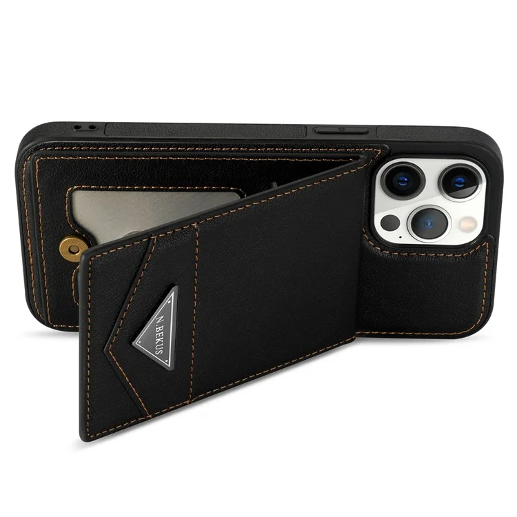 N.BEKUS Per iPhone 14 Pro RFID Blocking PU Leather Coated TPU Phone Case Card Slots Kickstand Back Cover - Nero
