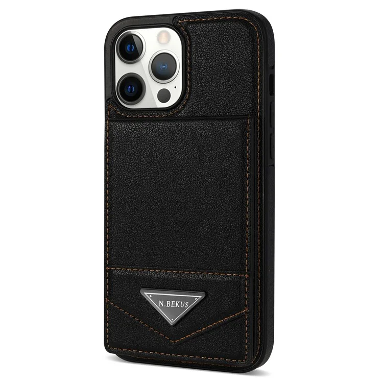 N.BEKUS Per iPhone 14 Pro RFID Blocking PU Leather Coated TPU Phone Case Card Slots Kickstand Back Cover - Nero