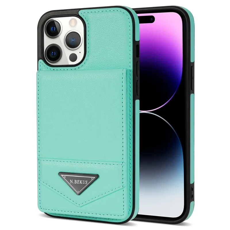 N.BEKUS For iPhone 14 Pro RFID Blocking PU Leather Coated TPU Phone Case Card Slots Kickstand Back Cover - Green