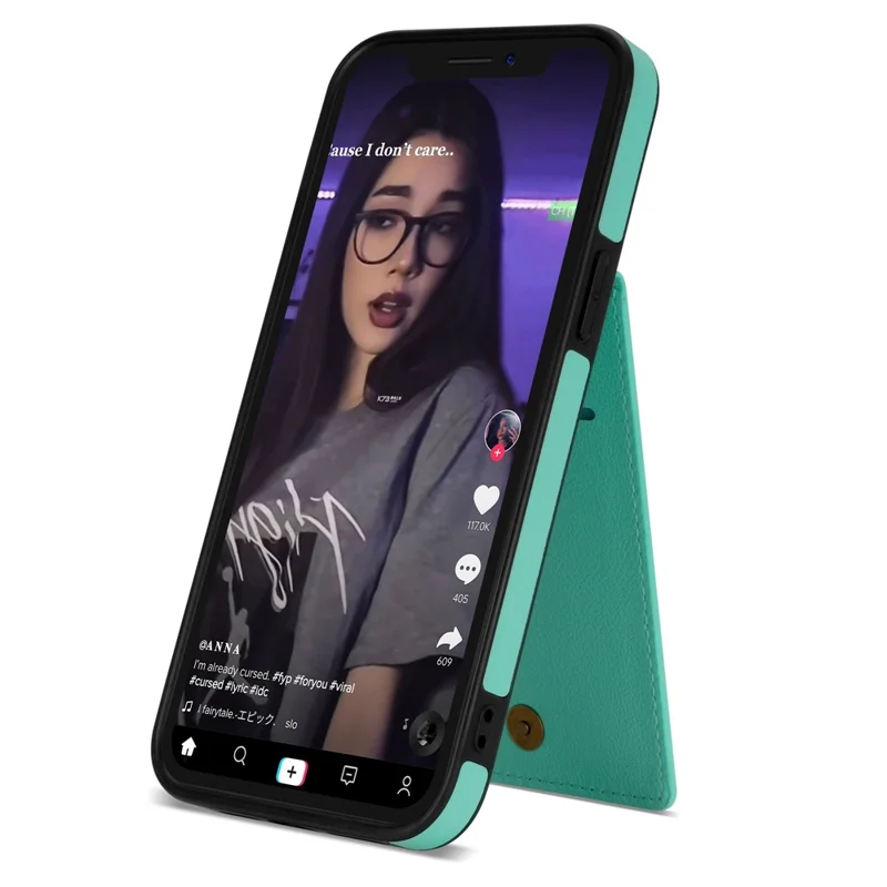 N.BEKUS For iPhone 14 Pro RFID Blocking PU Leather Coated TPU Phone Case Card Slots Kickstand Back Cover - Green