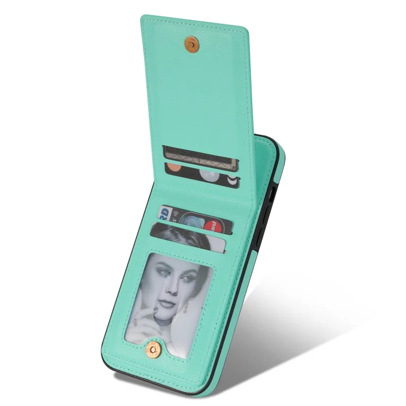 N.BEKUS For iPhone 14 Pro RFID Blocking PU Leather Coated TPU Phone Case Card Slots Kickstand Back Cover - Green