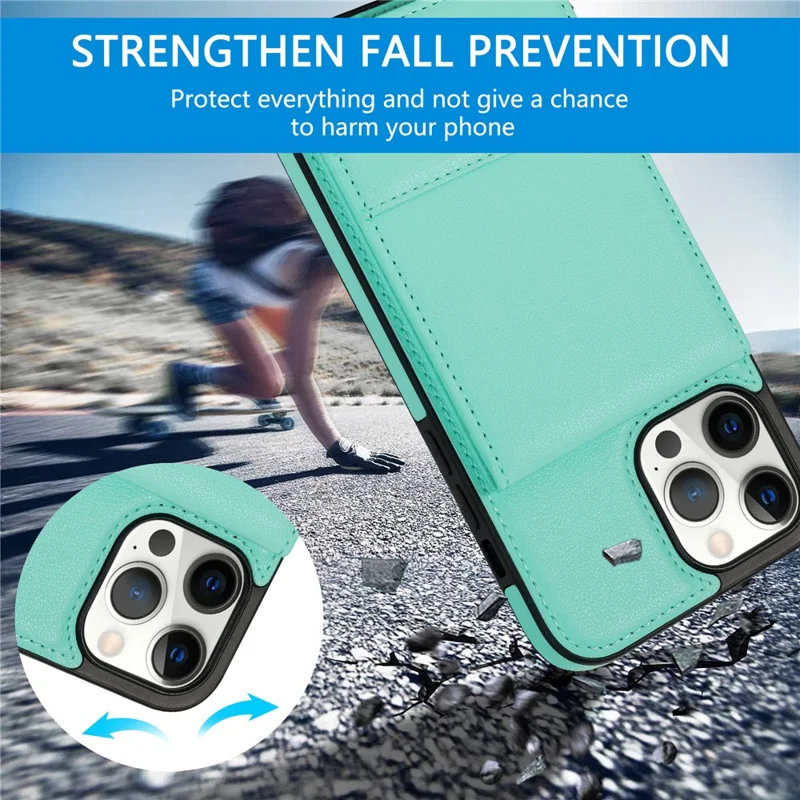 N.BEKUS For iPhone 14 Pro RFID Blocking PU Leather Coated TPU Phone Case Card Slots Kickstand Back Cover - Green