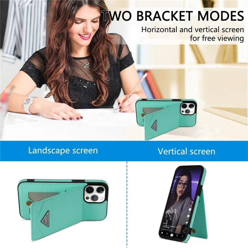 N.BEKUS For iPhone 14 Pro RFID Blocking PU Leather Coated TPU Phone Case Card Slots Kickstand Back Cover - Green