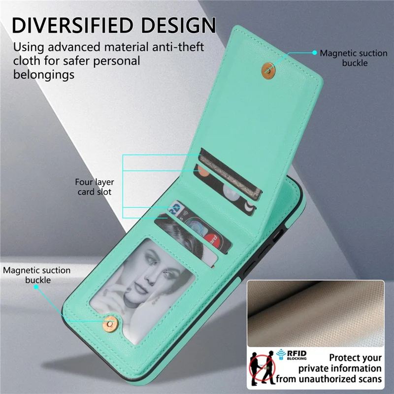 N.BEKUS For iPhone 14 Pro RFID Blocking PU Leather Coated TPU Phone Case Card Slots Kickstand Back Cover - Green